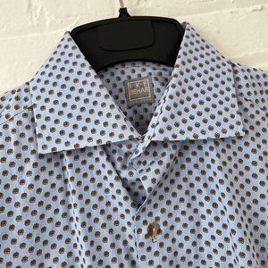 Ike Behar Blue Floral Print Button-Up Shirt 100% Cotton Made in USA